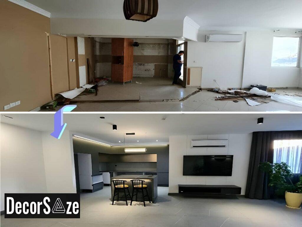 مراحل بازسازی اتاق پذیرایی